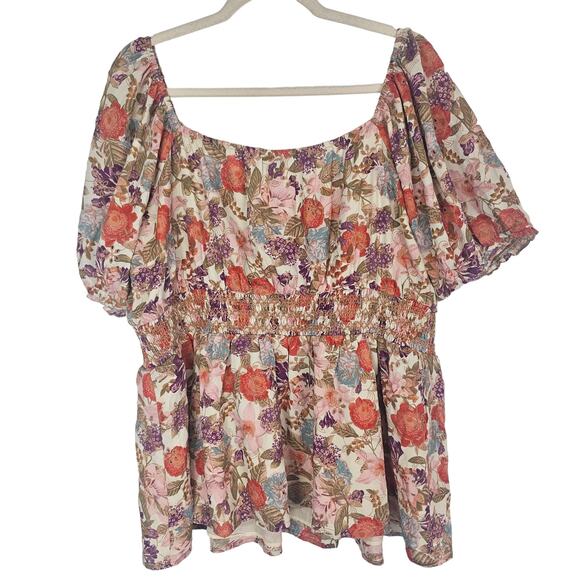 Torrid Top Babydoll Top Floral Blouse Women 1X Puff Sleeve Blouse Smocked Top - Picture 9 of 9